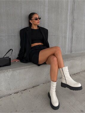 Miista Anouk Off-White Leather Platform Lug Sole Ankle Boots 7.5 $395